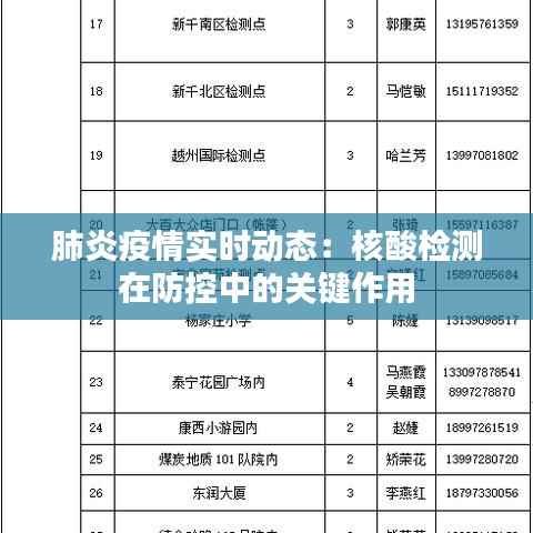肺炎疫情实时动态:核酸检测在防控中的关键作用