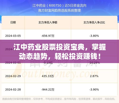 江中药业股票投资宝典,掌握动态趋势,轻松投资赚钱!